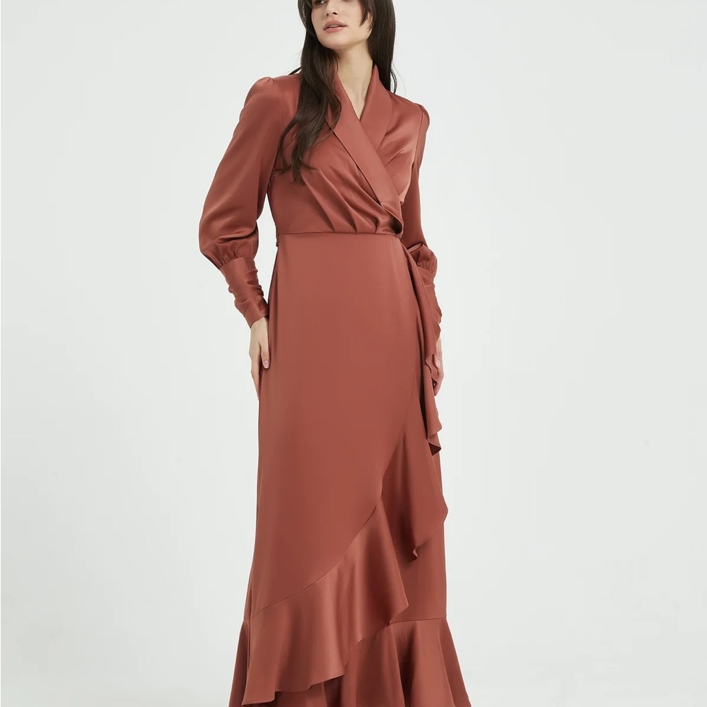 Chic Rust Maxi Wrap Dress